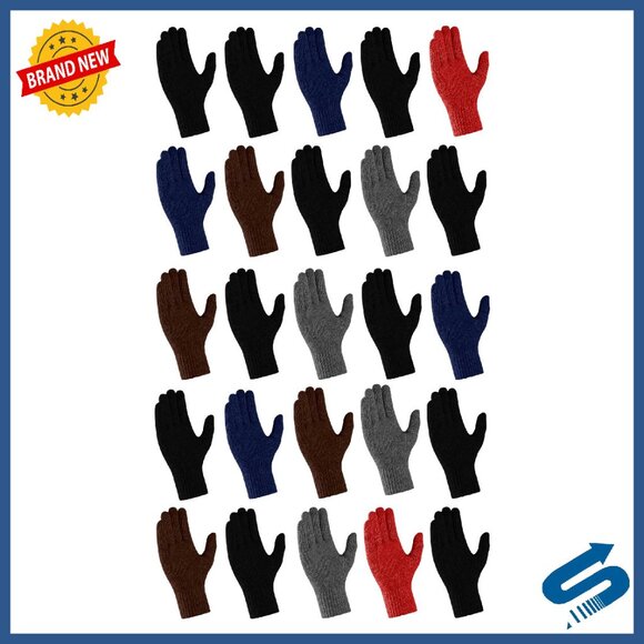 25 Pack Thermal Knit Gloves Brushed Interior Unisex Bulk Bundle